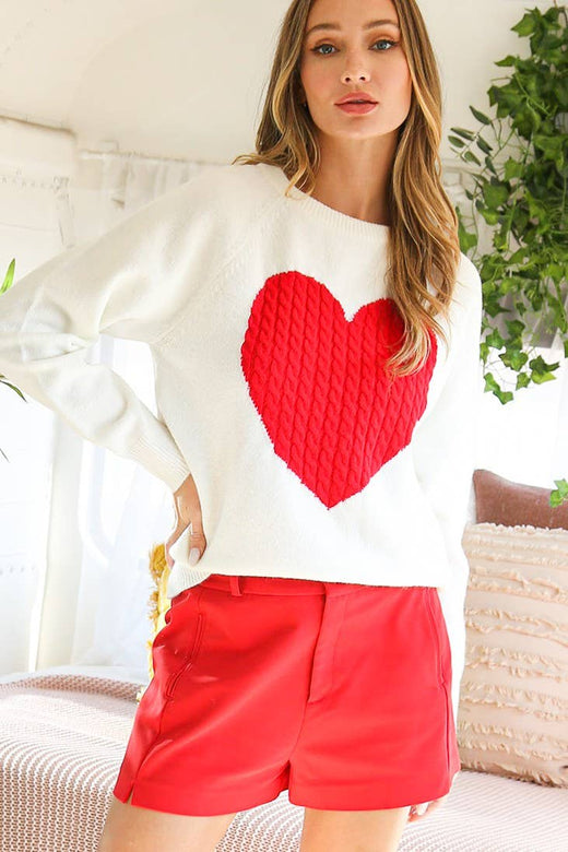 Heart Accent Knitted Sweater