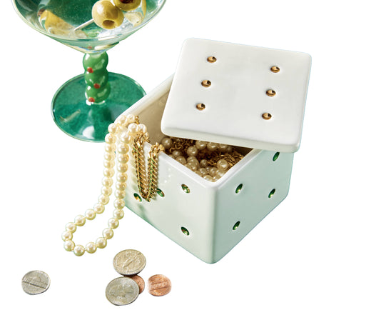 White Earthenware Dice Lidded Trinket Box