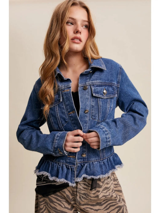 Ruffled Hem Denim Jacket