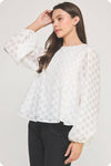 Pintuck Check Textured Puff Sleeve Blouse