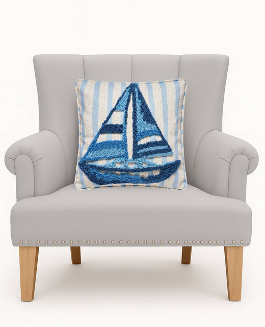 Coastal Sailboat Tufted Hook Pillow