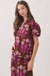 Floral Print Puff Sleeve Collared Top