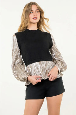 Metallic Sleeve Knit Top