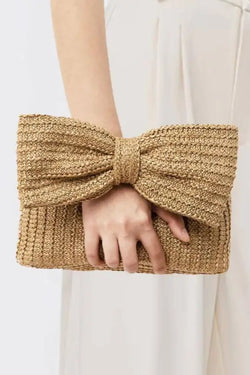 Bow Straw Clutch Handbag