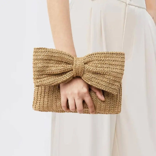 Bow Straw Clutch Handbag