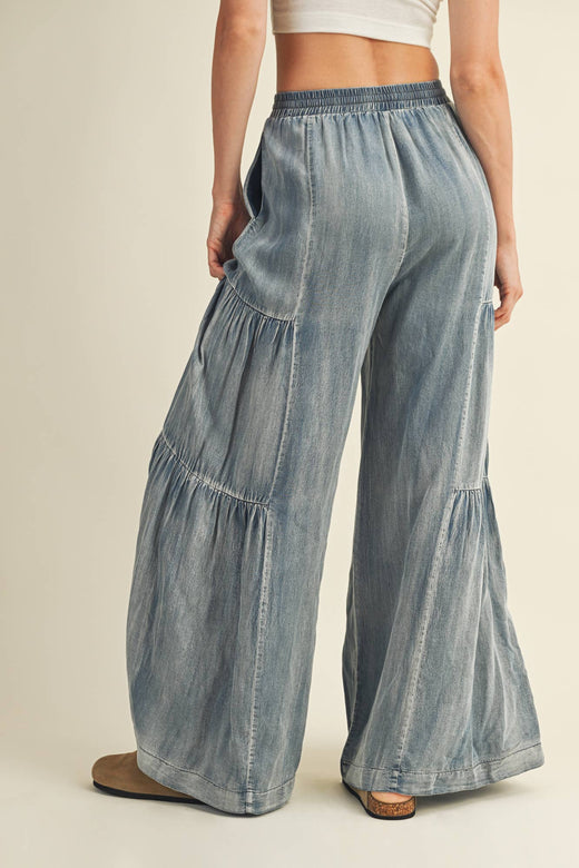 Ruffled Wide Leg Denim