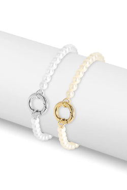 Bracelet - Beaded Pearl  w/ Charm Holder