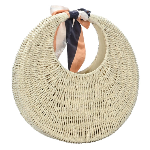 Straw Circle Handbag with Scarf