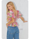 Contrast Piping Floral Blouse