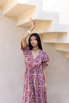 Burgundy Color Block Floral Maxi Dress