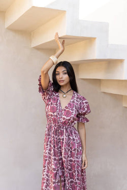 Burgundy Color Block Floral Maxi Dress