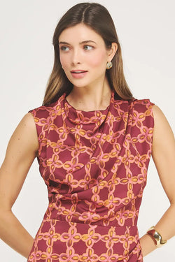 Chainlink Draped Neck Satin Dress