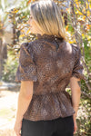 High Banded Animal Print Peplum Top