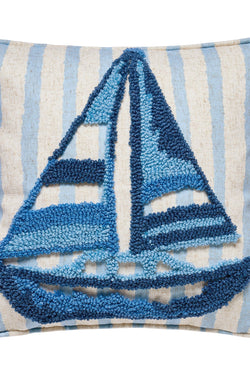 Coastal Sailboat Tufted Hook Pillow