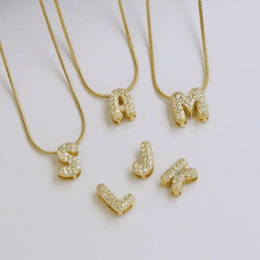 Rhinestone Gold Initial Letter Necklace