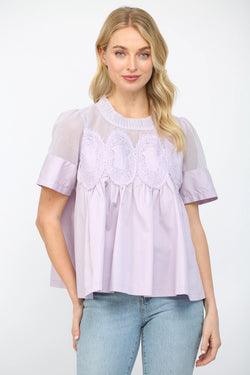 Mesh Combined Top with Applique