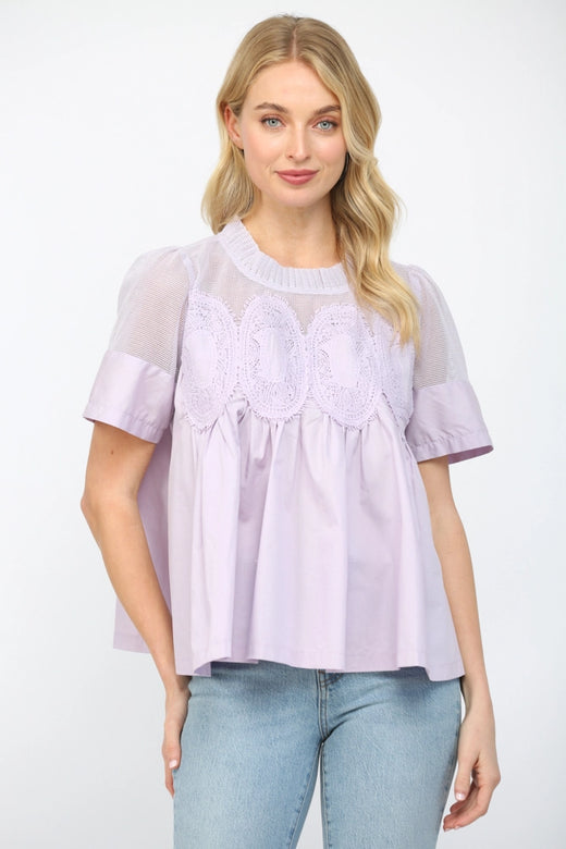 Mesh Combined Top with Applique