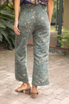 Gold Button Velvet Jaquard Wide Leg Pants