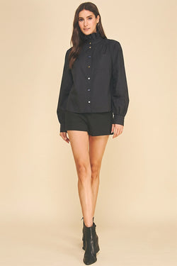 Ruffled High-Neck Shirt