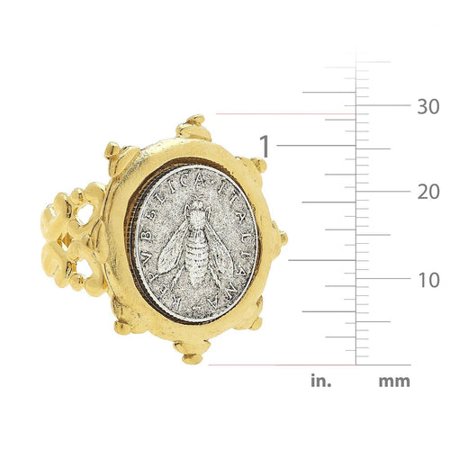 Gold and Silver Bee Coin Adjustable Ring