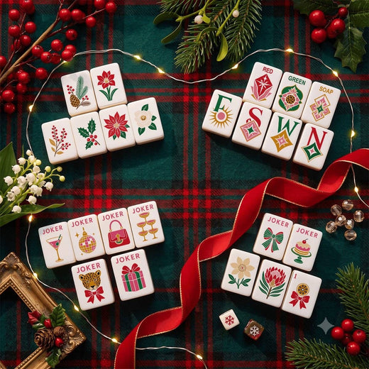 Geode Green Glam Holiday Christmas Mahjong Tiles