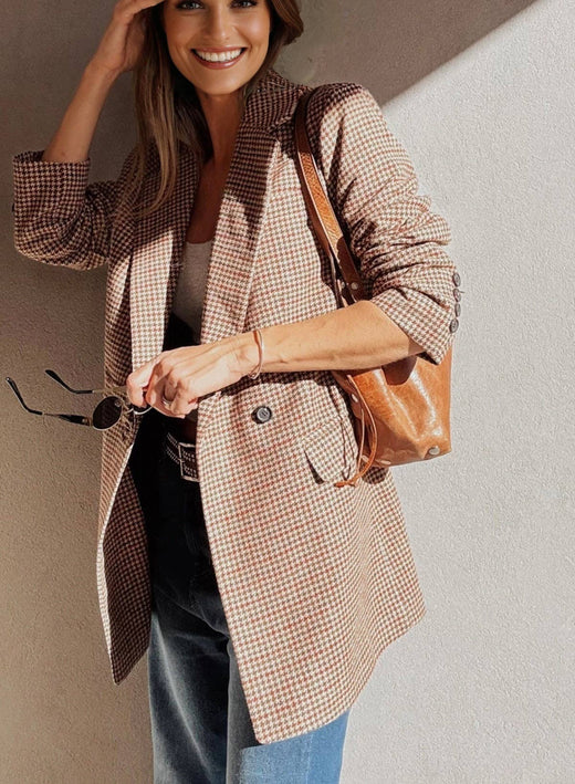 Houndstooth Lapel Collar Blazer
