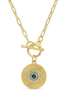Evil Eye Round Pendant with Toggle Closure
