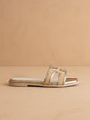 Ena Gold H Cutout Raffia Slide