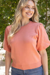 Solid Knit Short Bubble Sleeve Top