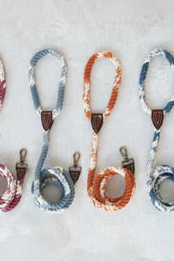 Braided Cotton Rope & Leather Dog Leash