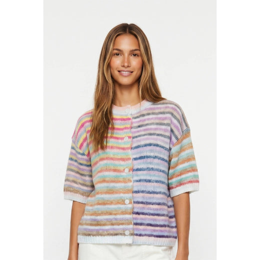 Rainbow Stripe Button Cardigan