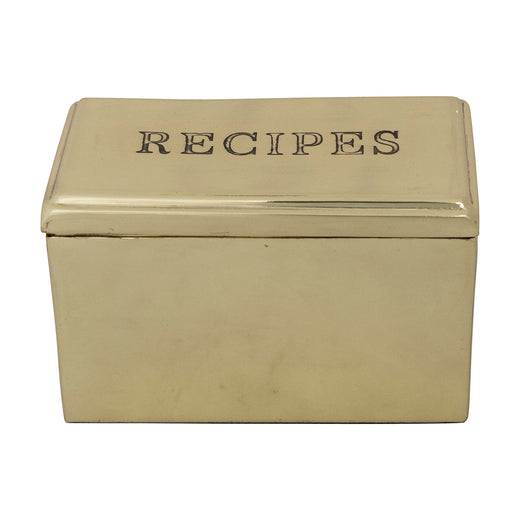 Etched Stainless Steel "Recipes" Box with 36 Recipe Cards, Gold Finish, Set of 37