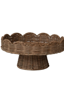 Decorative Hand-Woven Rattan Scalloped Footed Pedestal