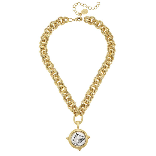 Gold and Silver Intaglio Horse Necklace
