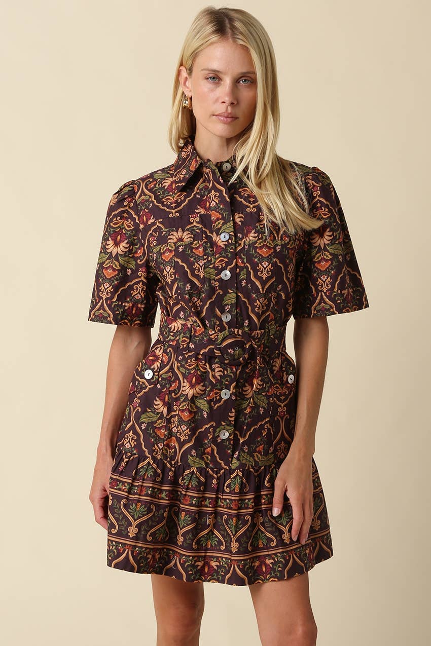 Paisley Belted Mini Dress