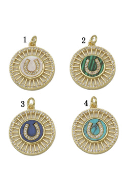Gold Horseshoe U Shape On Round Coin Charm