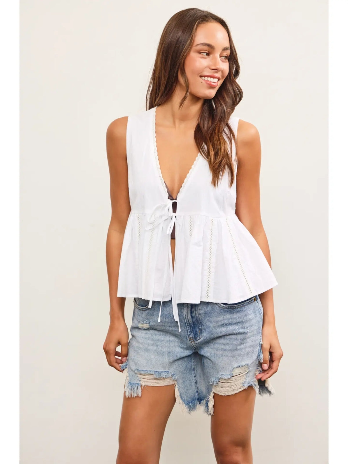 Tie Front Sleeveless Peplum Top