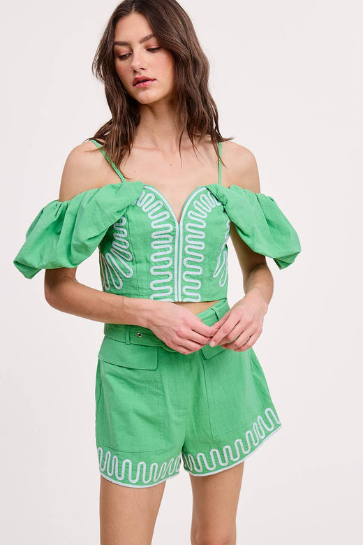 Embroidery Detail Off Shoulder Top