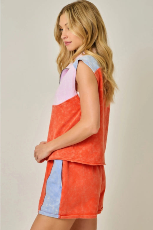 Color Blocked Terry Half Zip Top