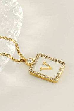 Rhinestone Shell Initial Charm Necklace