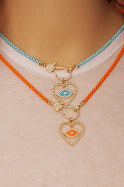 Enamel Box Chain Necklace w/Gold Clasp