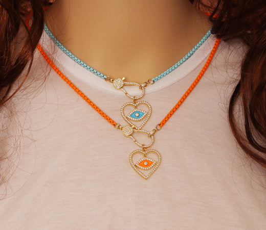 Enamel Box Chain Necklace w/Gold Clasp