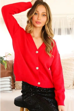Jeweled Button Accent Sweater