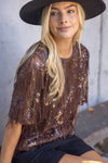 Round Neck Short Sleeve Sequin Top