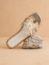 Ena Gold H Cutout Raffia Slide