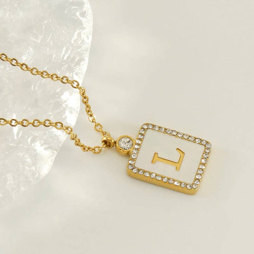 Rhinestone Shell Initial Charm Necklace
