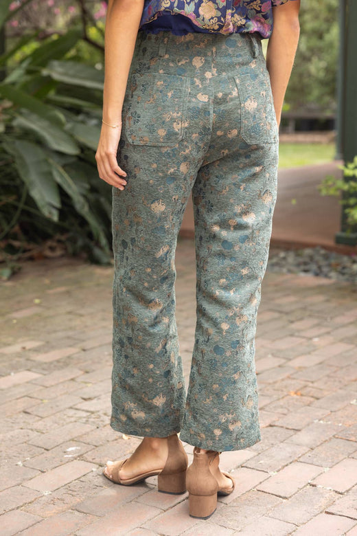 Gold Button Velvet Jaquard Wide Leg Pants