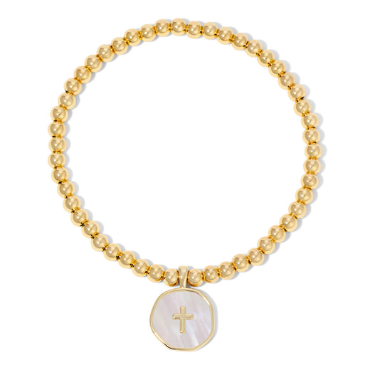 Cross Accented Shell Charm Stretch Bracelet