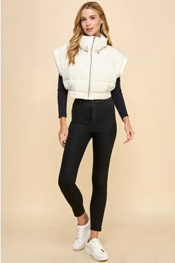 Elastic Waistband Cropped Puffer Vest