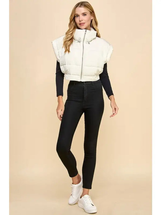 Elastic Waistband Cropped Puffer Vest